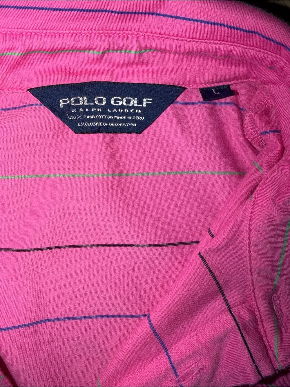 Polo by Ralph Lauren Men’s Pink Striped Polo Shirt size Large 100% Pima cotton